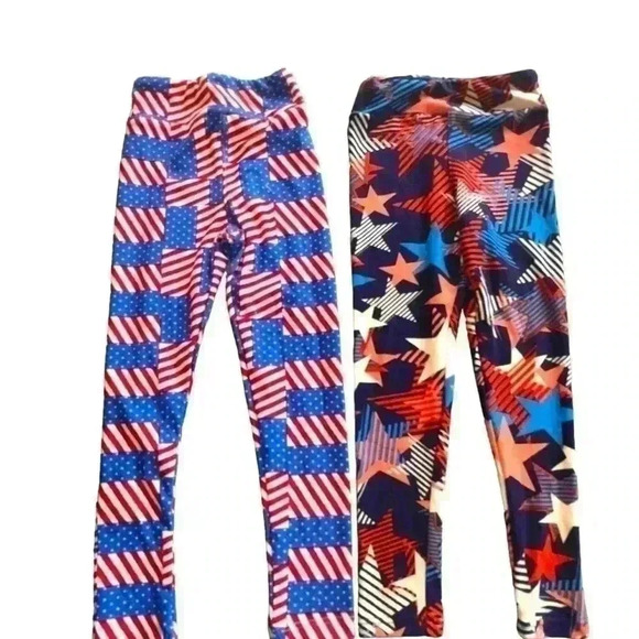 Lularoe kids Sm /Med leggings bundle. 2pair of leggings! Stars & AMERICAN FLAGS - Picture 1 of 7